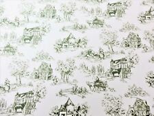 Dolls House Toile de Jouy Green on White Miniature Picture Print Wallpaper 1:12