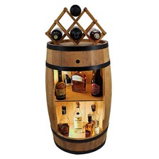 Bar with LED lighting fold-out wine bottle lounger barrel 80 cm oak