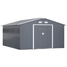 Outsunny 13 x 11ft Garden Shed Storage with Foundation Kit and Vents, Grey