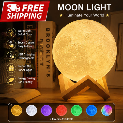 Led moon lamp night light - 3d,