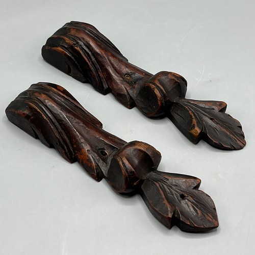 Pair antique carved wooden oak - wooden,