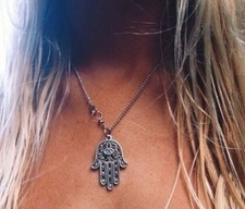 Silver Hamsa Hand Necklace of