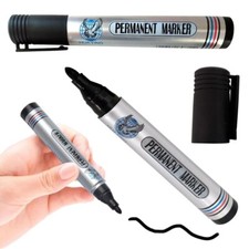 Set of 5 Black Permanent Marker 2mm Thick Tip Point Pen Waterproof Quick Drying