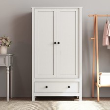 2 Door Wardrobe Double Wardrobe with 1 Drawer Storage Closet with Hanging Rail