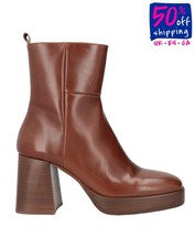 RRP€258 ELVIO ZANON Leather Ankle Boots US11 UK8 EU41 Brown Square Heel