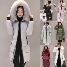 Women Quilted Parka Winter Warm Long Puffer Fur Trim Coat Ladies Hooded Jacket