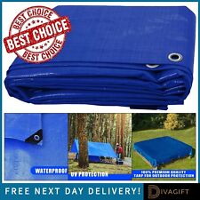 BLUE TARPAULIN WATERPROOF COVER HEAVY DUTY WATERPROOF CAMPING SHEET COVER NEW