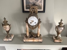 Antique French Pink Marble Garniture Clock Set