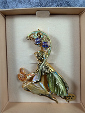Kirks Folly Bluebell Fairy Brooch Pin Gold Tone Purple Enamel Wings Original Box