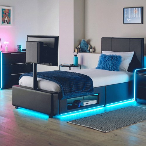 Ava upholstered leather bed - upholstered,
