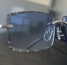 Blue Diamond Cut Lenses For Cartier Buffalo, Wood, Acetate, C Decor Wire 39mm