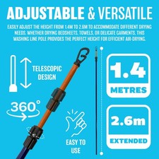 NEW TELESCOPIC CLOTHES LINE PROP EXTENDING WASHING METAL POLE EXTENDABLE GARDEN