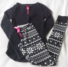 LA SENZA SNOWFLAKE FAIRISLE STRETCH THERMAL RIBBED PJ PYJAMA SET  SIZE 6-8 