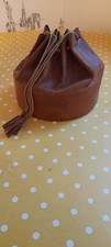 Antique  Vintage Leather Collar Box, Drawstring Closure, Tassels, Storage