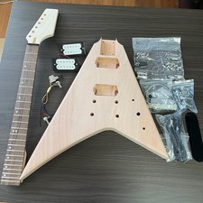 New Unfinished DIY Flying V Electric Guitar Kit Mahogany Body