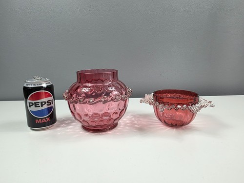 Cranberry glass vases - x, with