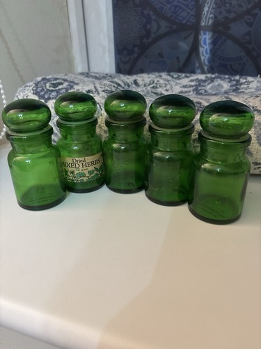 Vintage green glass spice jars - vintage,
