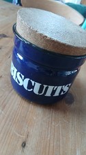 Vintage Enamel Flour Biscuit Storage Tin Cork Lid Cheese And BISCUITS XMAS DAY