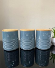 Set of 3 Ceramic Canisters – Tea Coffee Sugar Storage Jars with Airtight Lids