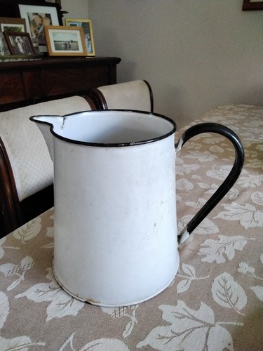 Vintage white enamel water jug - enamel,