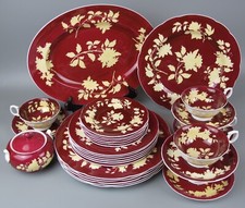 Wedgwood Dinner Service Set "Ruby Tonquin". Plates cups. Red bone china. Vintage