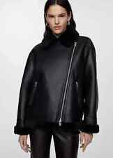 MANGO Adri Black Faux Leather Biker Jacket   Size XL - UK 14    (ccc548)