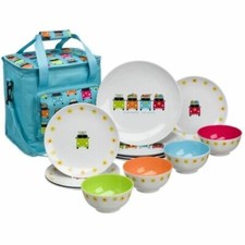 For VW Camper Smiles 13pc Melamine Dinner Set + Cool Bag-Camping avan Camping