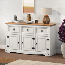 Corona Sideboard White Wax 3 Door 3 Drawer Solid Pine Dining Mercers Furniture®