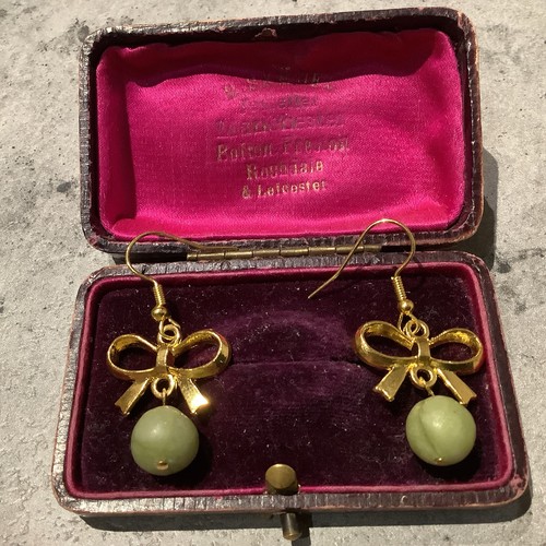 Gold plated jade earrings - gold,