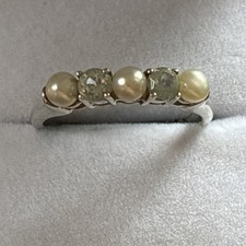 Vintage Sterling Silver Pearl and Blue Topaz Ring Size P to P 1/2