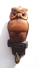 HAND CARVED BLACK FOREST OWL COAT HOOK ~ WOODENWARE  ~ TREEN - LOVELY