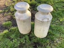 A Pair of 10 Vintage Gallon Aluminium Milk Churns Garden Planter Planters