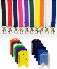 Plain Lanyard Neck Strap 15mm Lanyard metal clip + Portrait ID Badge Card Holder