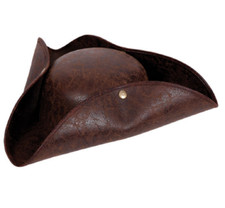 Brown Distressed Leather Effect Pirate Highwayman Deluxe Fancy Dress Tricorn Hat