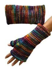 Hand Knitted Lined Wool Wrist Arm Warmers Colourful Fingerless Gloves Mittens