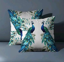 Luxury Peacock & Cherry Blossom Velvet Cushion Cover  18" x 18" (45cm) Teal Bird