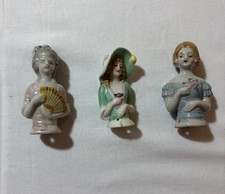 Vintage Porcelain Miniature Pin Cushion Half Dolls X 3