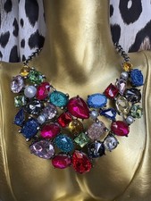 Betsey Johnson Bling Thing Rhinestone Glitter Colorful Cabochon Pewter Necklace