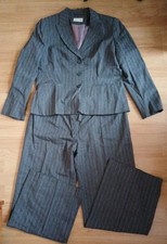 Platinum Ladies Grey Wool Blend Pin Striped Trouser Suit,belt UK18 W36 L31 C40