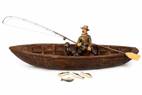 Painted resin fisherman row - fisherman,