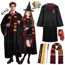 Harry Potter Costume Gryffindor Slytherin Robe Cloak Tie Wand Scarf Hats Glasses