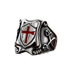 Men's Stainless Steel Medieval Templar Warrior Shield Mens Cross Ring Size 7-13