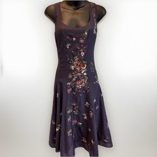 Fenn Wright Manson Navy Embroidered Floral Dress Wedding Party UK 12