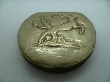 Rare early 20's/30's Cloth & Embossed Silver Pewter (?) Powder Compact 