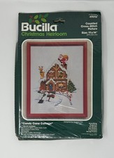 Vtg Bucilla Christmas Heirloom Candy Cane Cottage Counted Cross Stitch Kit 49016