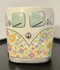 Volkswagen Camper Shaped 14 oz Coffee Mug Cup  Flowers Peace Sign 1960s Vibe