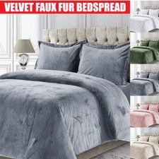 Velvet Quilted Bedspread Bed Throw & Pillow Shams Double King Size Bedding Set