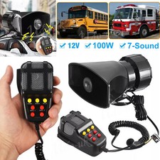 100W 12V 7 Tone Sound Car Police Siren Horn Megaphone With Mic PA Speaker System
