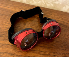 Aviator Motorcycle Goggles Biker Mod Red W/ Black Leather By Léon Jeantet France
