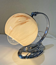 Art Deco Design Chrome Swan neck Table Lamp with Marbled Glass Shade